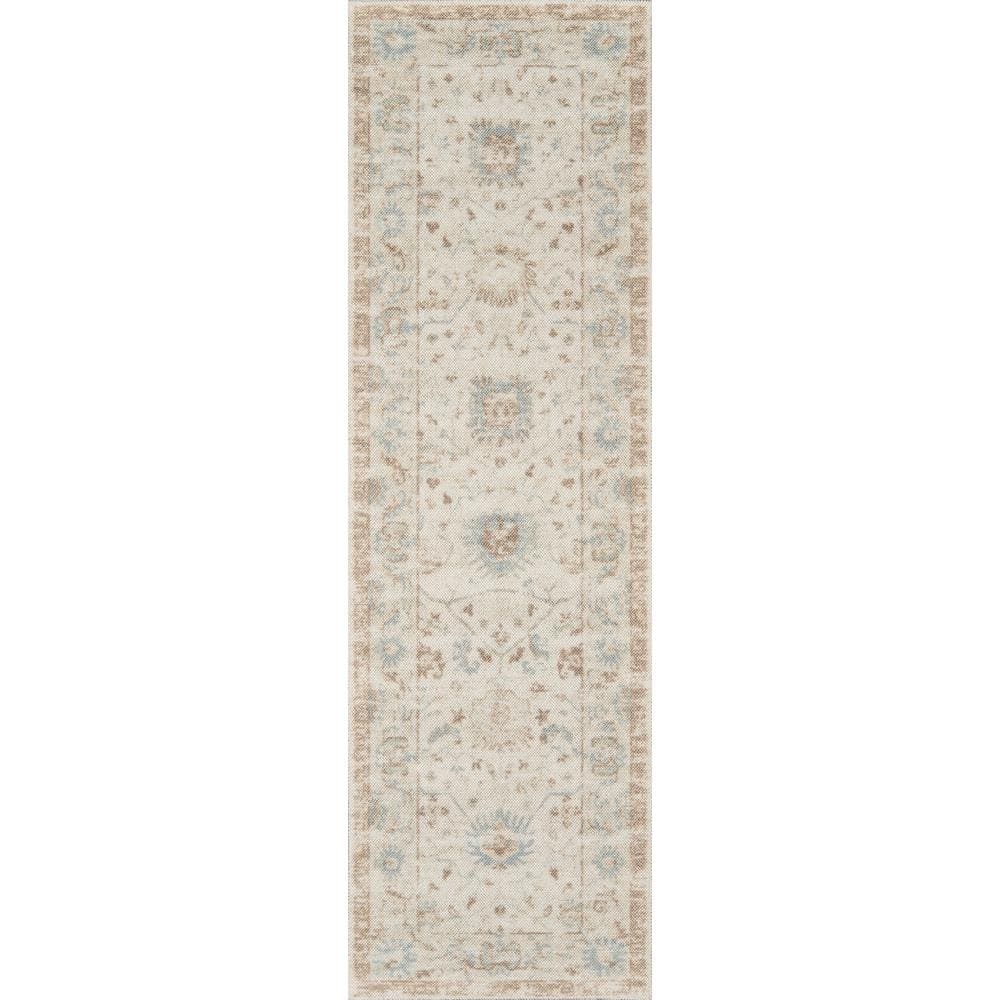 Beige and Blue Medallion Wool and Nylon Runner Rug