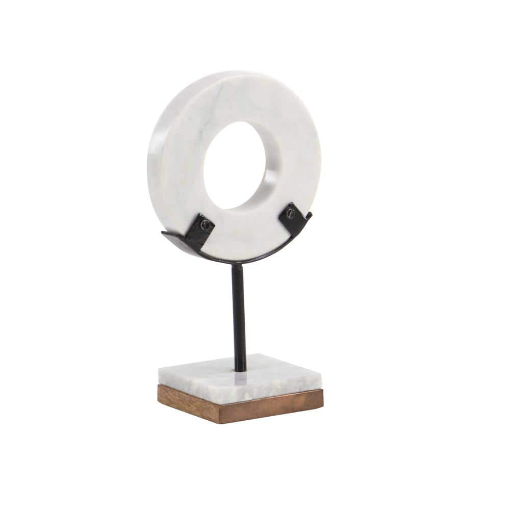 White Marble Ring Sculpture with Wood Base