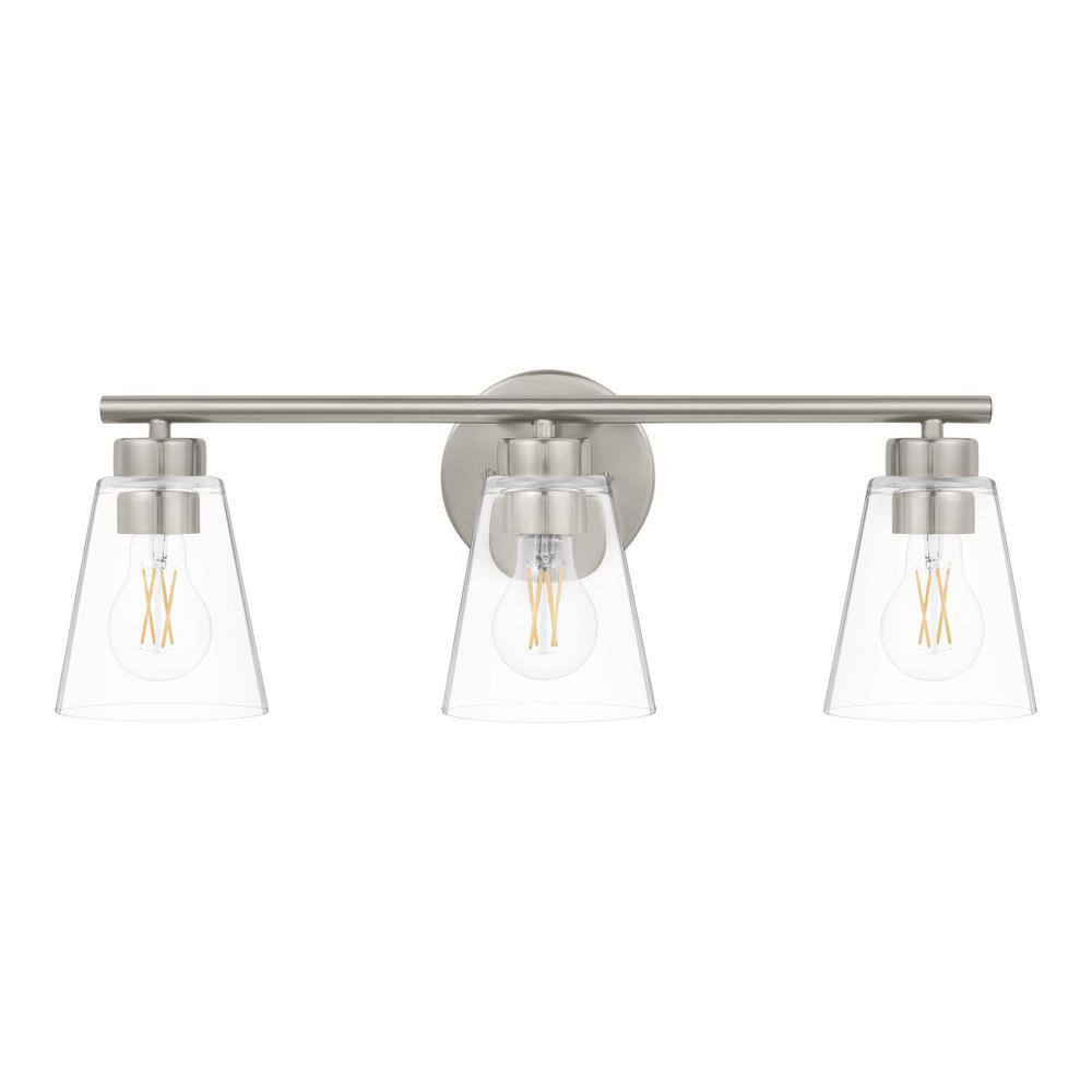 Hampton Bay Eastburn 22 in. 3-Light Brushed Nickel Vanity Light with ...