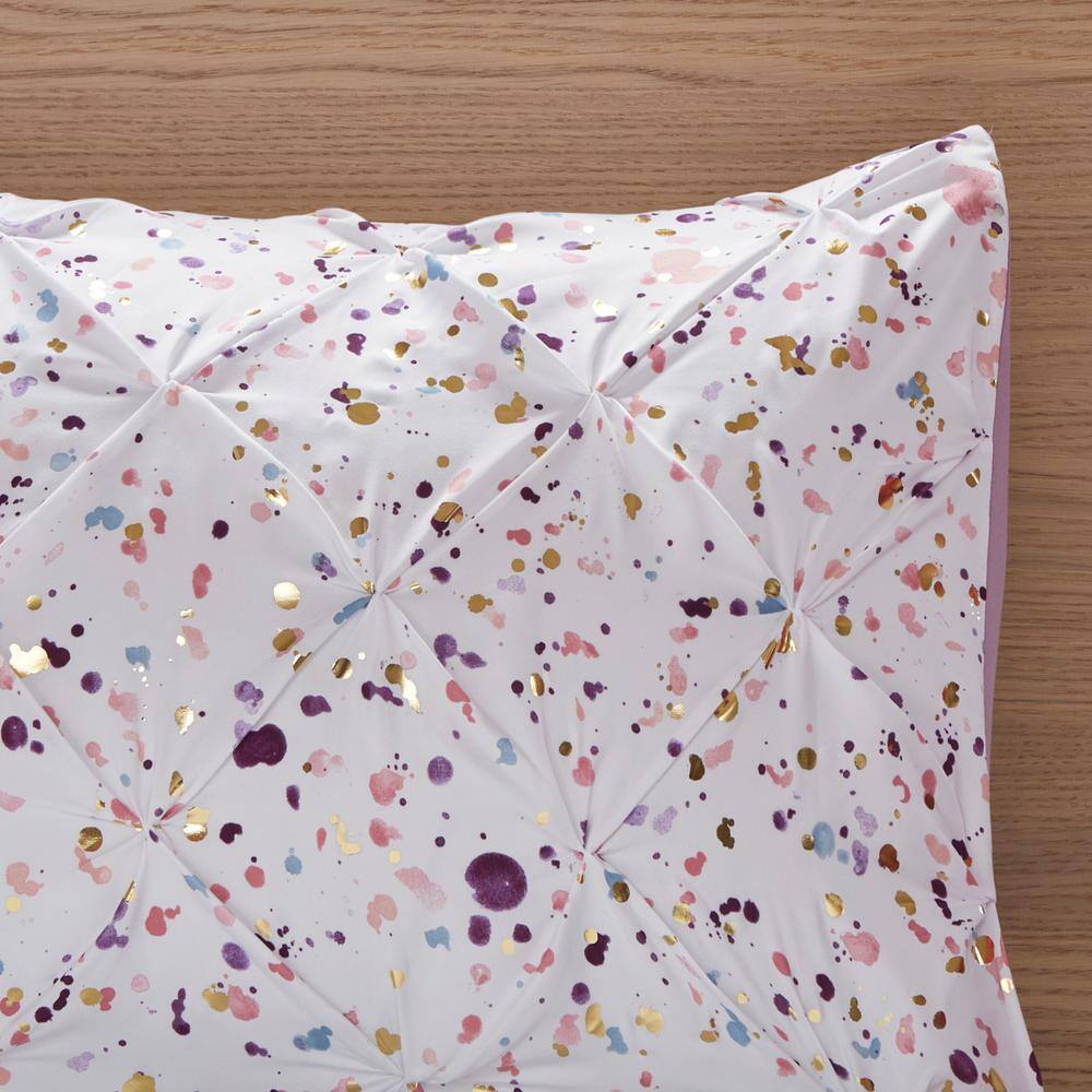 Full/Queen White and Plum Pintuck Duvet Cover Set