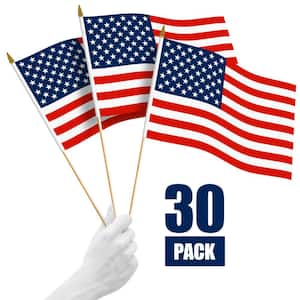 1 ft. x 1.5 ft. Polyester USA Handheld Flag Printed 150D (30-Pack)