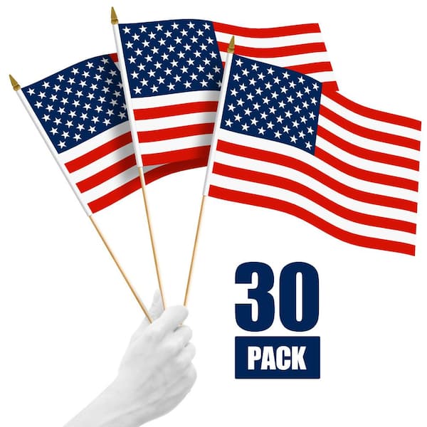 G128 1 ft. x 1.5 ft. Polyester USA Handheld Flag Printed 150D (30-Pack)