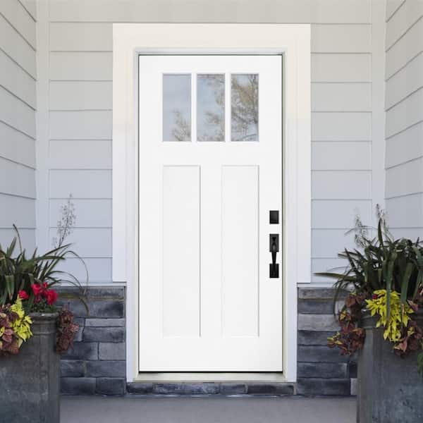 Legacy 36 in. x 80 in. LHIS 1/4 Toplite 3L SDL Clear Glass Primed Unfinished Fiberglass Prehung Front Door w/QS_4"Jamb