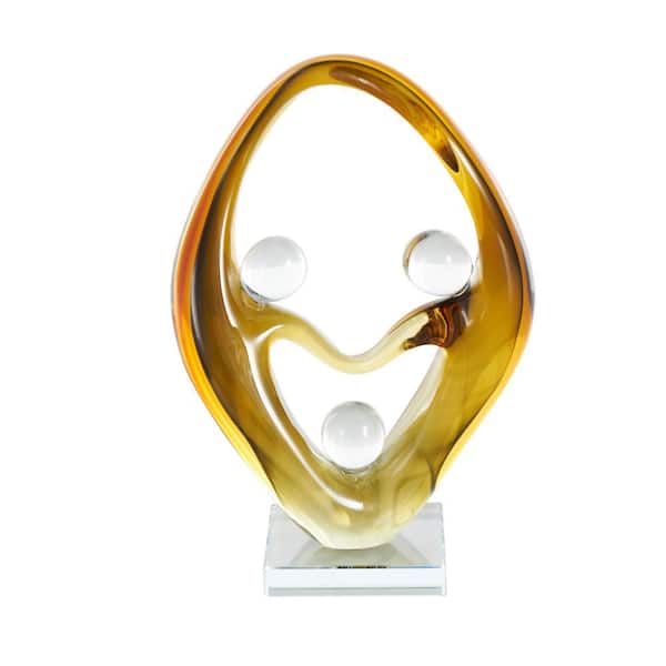 Litton Lane Orange Glass Curved Cutout Abstract Sculpture with 3-Small Orbs
