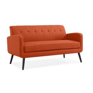 Werner 65.5 in. Vibrant Orange Linen-Like Fabric with Dark Espresso Legs 2-Seat Mid Century Modern Sofa