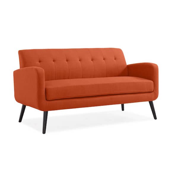 Handy Living Werner 65.5 in. Vibrant Orange Linen-Like Fabric with Dark Espresso Legs 2-Seat Mid Century Modern Sofa