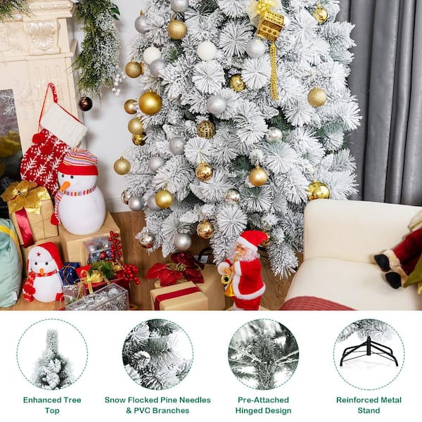 Goplus 7-ft Snow Flocked Artificial Christmas Tree - furniture