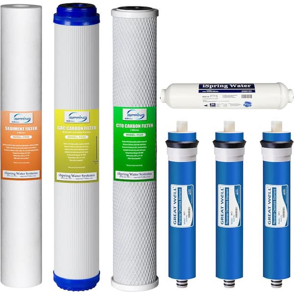 ISPRING F7RBY2 20 in. Commercial Reverse Osmosis Replacement Filter Set 2-Year Supply, Water Filter Cartridge Set for RCB3P