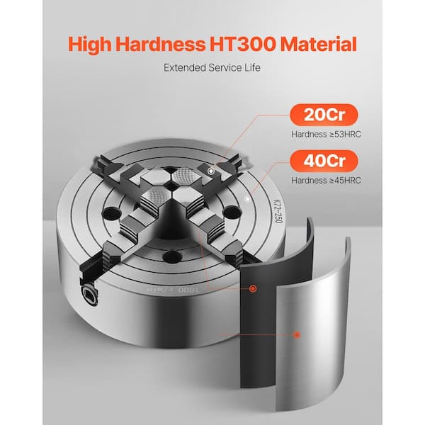 SKYSHALO 4-Jaw Lathe Chuck, 10 in. Self-Centering Chuck, 0.6-9.84