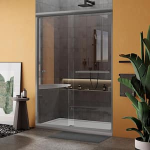Economy Semi Frameless Double Sliding Shower Door 44 in. - 48 in. W 62-3/8 in. H Clear Tempered Glass 1/4 in. Thick