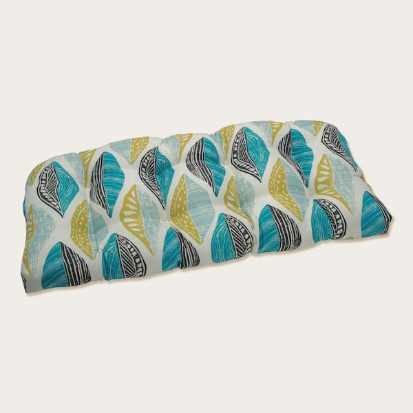 Pillow Perfect Floral Rectangular Outdoor Bench Cushion in Blue