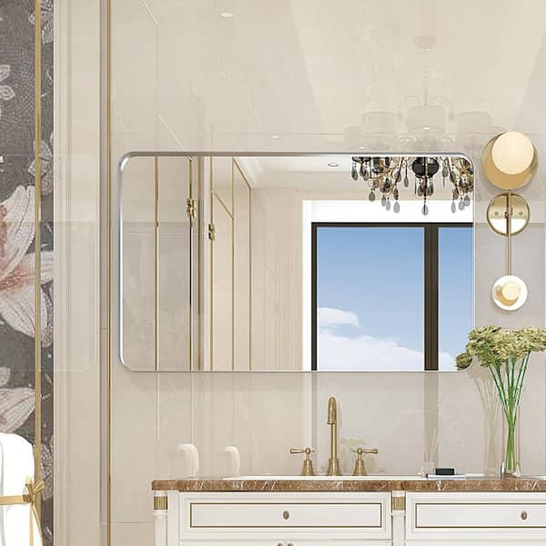 Qidian 30 in. W x 20 in. H Rectangular Framed Wall Bathroom Vanity Mirror in Glossy Brushed Silver Horizontal/Vertical