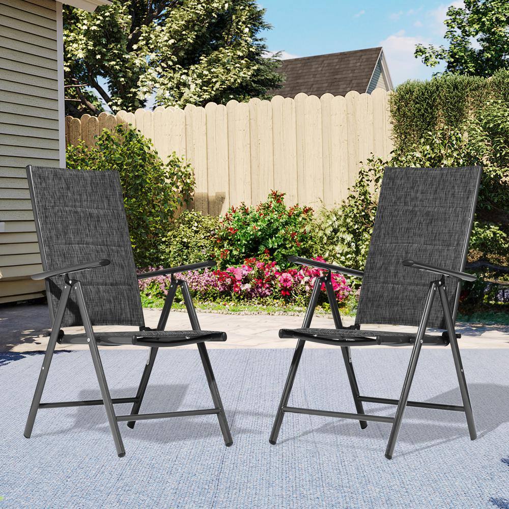 Orlando Black Aluminum Outdoor Stackable Adjustable High Backrest Dining Armchair with Cushion (Set of 2) price history on PriceWatchPro