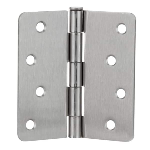 4 in. x 1/4 in. Radius Satin Nickel Door Hinge Value Pack (3 per Pack)