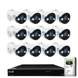 16-Channel 8MP 4TB NVR Security Camera System with 12 Wired Bullet Cameras 3.6 mm Fixed Lens 2-Way Audio, Spotlight