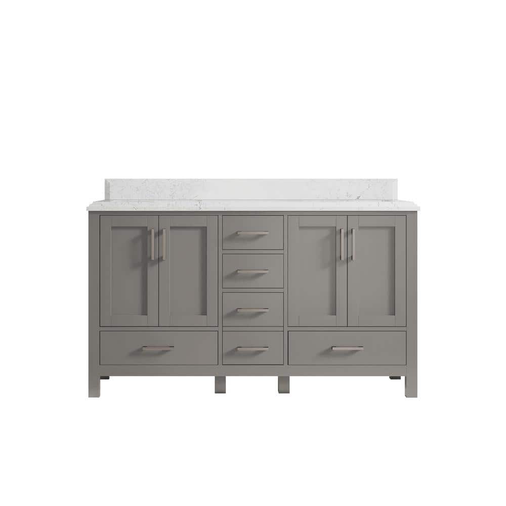 Malibu 60 in. W x 22 in. D x 36 in. H Double Sink Bath Vanity in Gray with Cove Edge Empira Quartz Top price history on PriceWatchPro