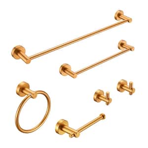 6-Piece Aluminum Bathroom Towel Rack Wall-Mounted Bath Accessory Type in Brushed Gold