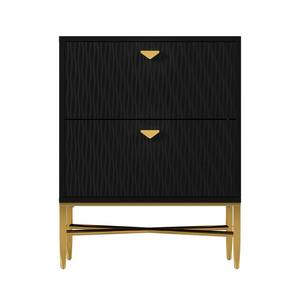 Black 2-Drawer Water Ripple Finish Designs Wood Nightstand with Square Support Legs