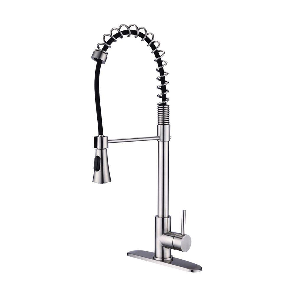 Single Handle 23 in. H Pull Down Sprayer Kitchen Faucet with 360° Swivel Spout and Deckplate in Brushed Nickel price history on PriceWatchPro