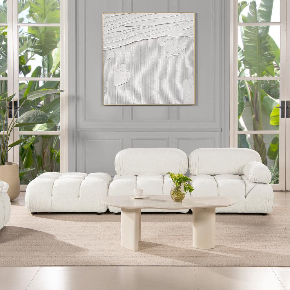 Marcel 109.5" Bubble Modular Modern Chaise Single Arm 3-Piece Sofa, Ivory White Boucle