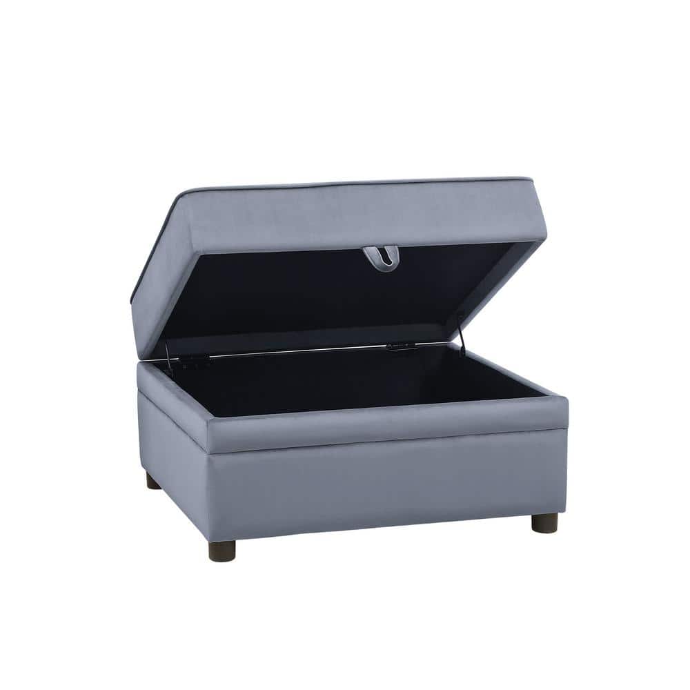 Elegant Gray Velvet Upholstered Ottoman with Lift Top Storage