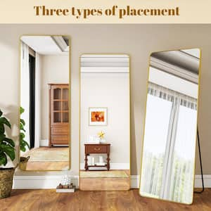 Gold 21 in. W x 64 in. H Modern Rectangular Aluminum Alloy Framed Rounded Full Length Mirror Standing Floor Mirror