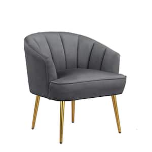 Grey Velvet Barrel Chair Accent Arm Chair with Golden Legs for Living Room Bedroom Home Office Conner Set