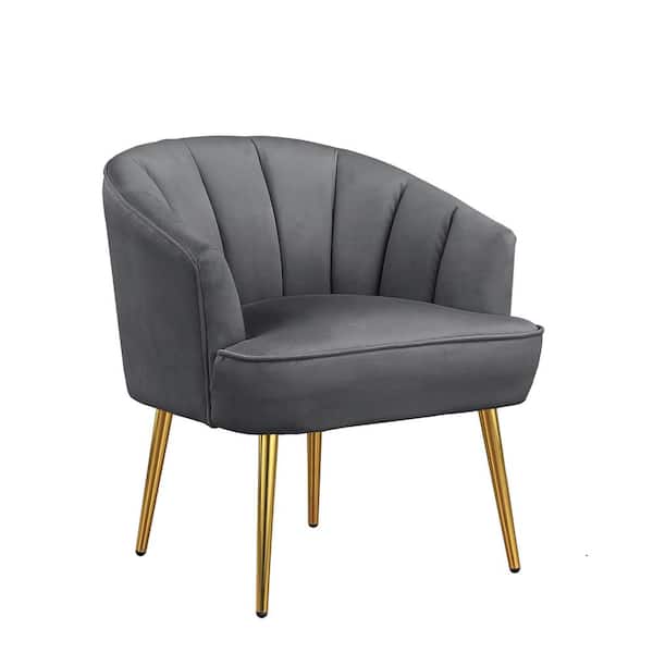 Morden Fort Grey Velvet Barrel Chair Accent Arm Chair with Golden Legs for Living Room Bedroom Home Office Conner Set