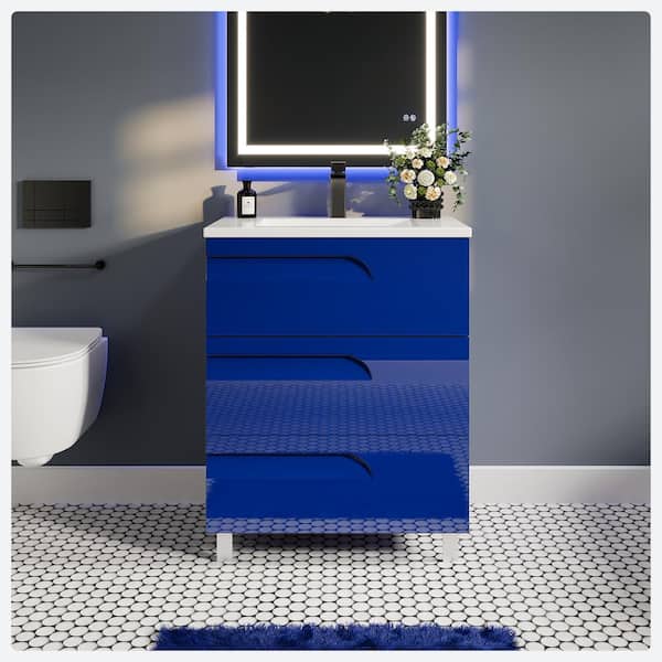 Eviva Joy 28 in. Single Sink Blue Bath Vanity with White Porcelain Top (Assembled)