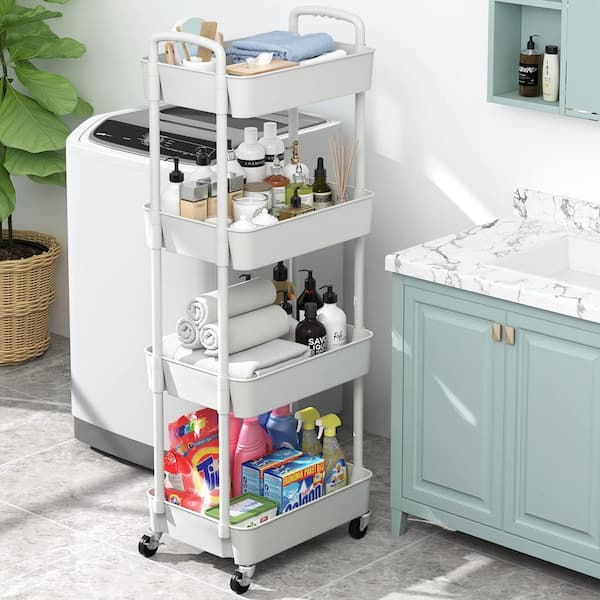 4-Tier Plastic -Wheeled Storage Utility Cart in White ZCart006