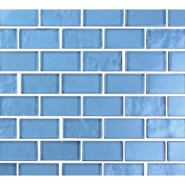 Abolos Landscape 12-Pack Danube Blue/Glossy Textured 12-in x 12-in Glossy Glass Mosaic Floor and Wall Tile