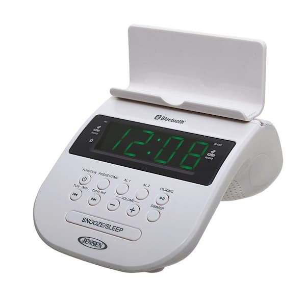 JENSEN Bluetooth Clock Radio with Cellphone Holder