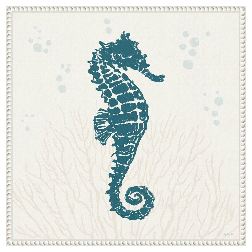 Nautical Blue Seahorse Print on Beaded Canvas Frame