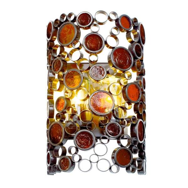 Varaluz Fascination 2-Light Glossy Bronze Outdoor Wall Lantern Sconce with Amber Glass