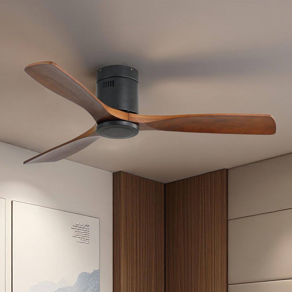 52 in. Indoor Flush Mount Walnut Solid Wood Blades Standard Ceiling Fan with Remote 6-Speed, DC Motor Reversible price history on PriceWatchPro
