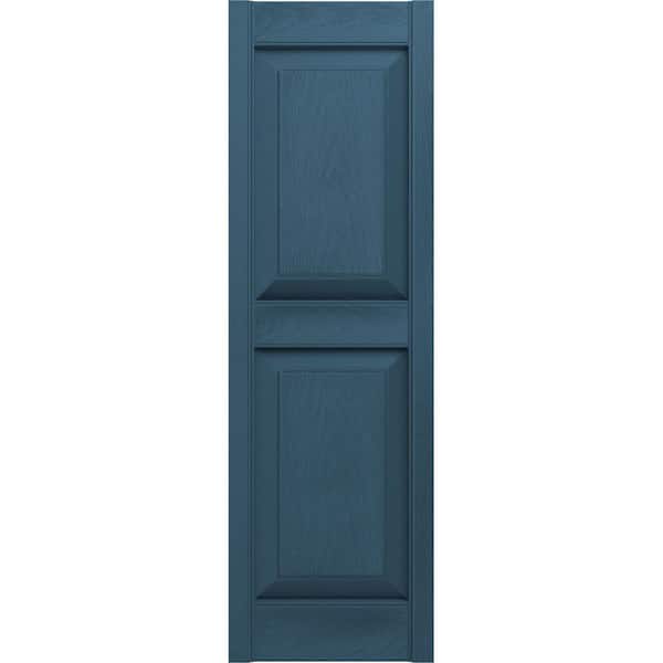 Builders Edge 12 in. x 31 in. Raised Panel Vinyl Exterior Shutters Pair in Classic Blue