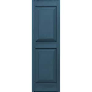 12 in. x 43 in. Raised Panel Vinyl Exterior Shutters Pair in Classic Blue