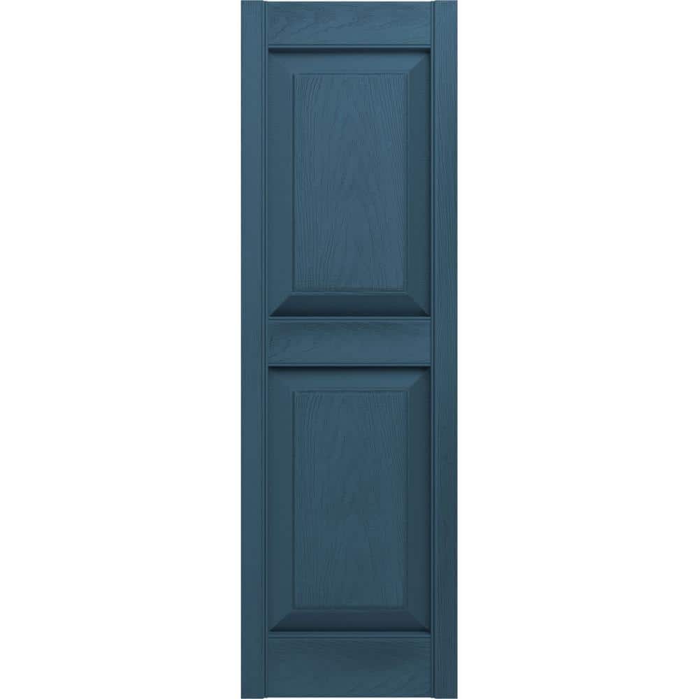 Classic Blue Raised Panel Vinyl Decorative Shutters, 14.75" x 31"