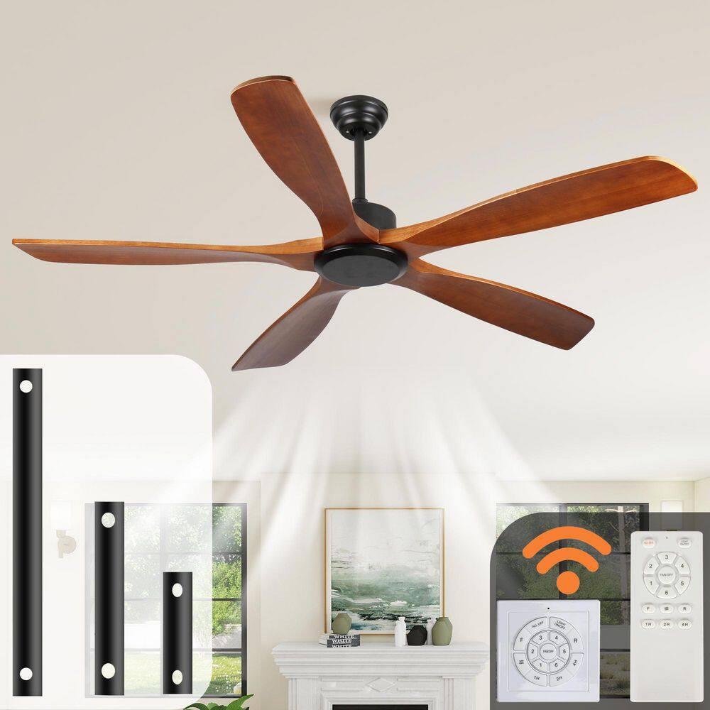 60-Inch Brown Wood Ceiling Fan Without Light, Reversible DC Motor, 6-Speed Remote, Timer, Downrod Mount,Powerful Airflow price history on PriceWatchPro