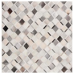 Studio Leather Ivory Gray 6 ft. x 6 ft. Plaid Square Area Rug