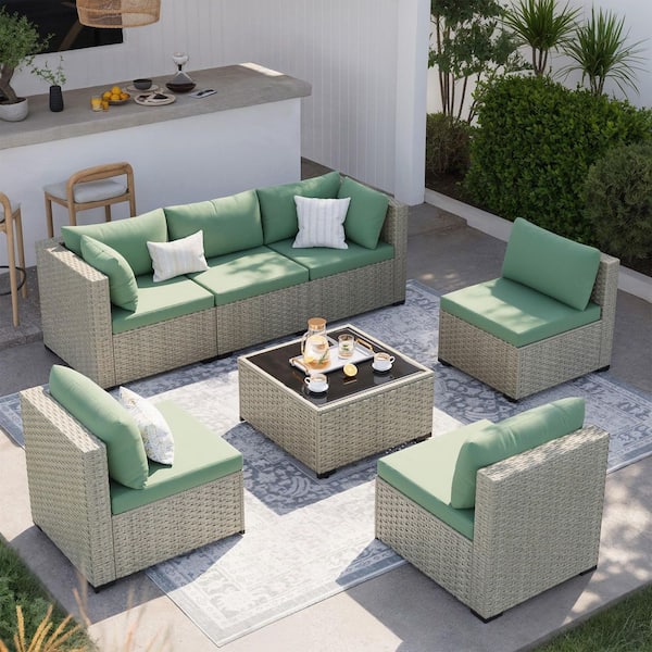 7-Piece Outdoor Rattan Sofa Set with Cushions