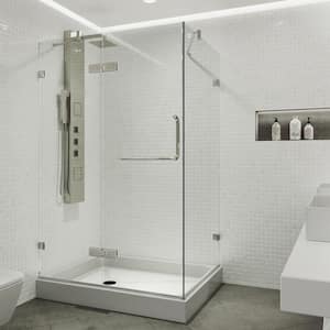 Monteray 32 in. L x 40 in. W x 79 in. H Frameless Pivot Shower Enclosure Kit in Brushed Nickel with 3/8 in. Clear Glass