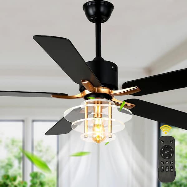 Milford 52in. Modern Black UFO Breeze Ceiling Fan with Ligthts, 6-Speed Quiet DC Motor Reversible Ceiling Fan W/ Remote