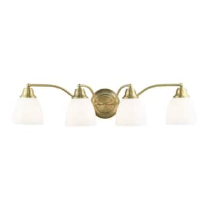 Beaumont 30 in. 4-Light Antique Brass Vanity Light with Satin Opal White Glass