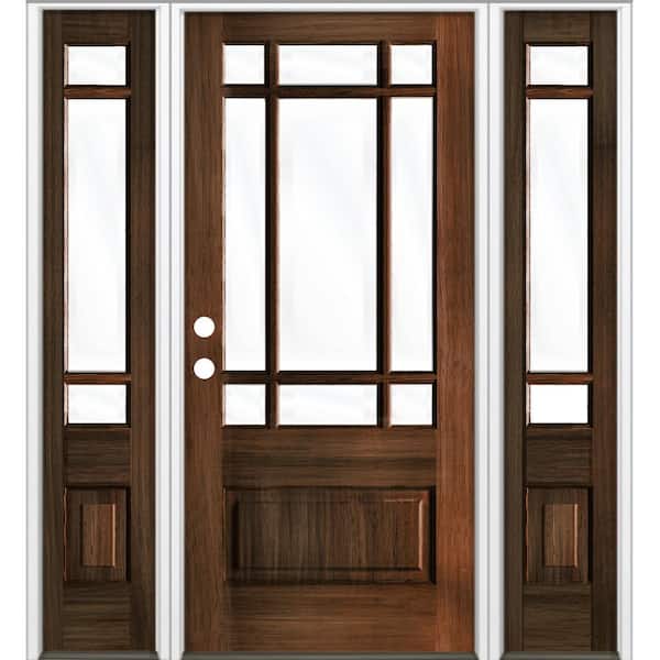 36 in. x 80 in. 3/4 Prairie-Lite Red Mahogany Stain Right Hand Hemlock Prehung Front Door Double Sidelite