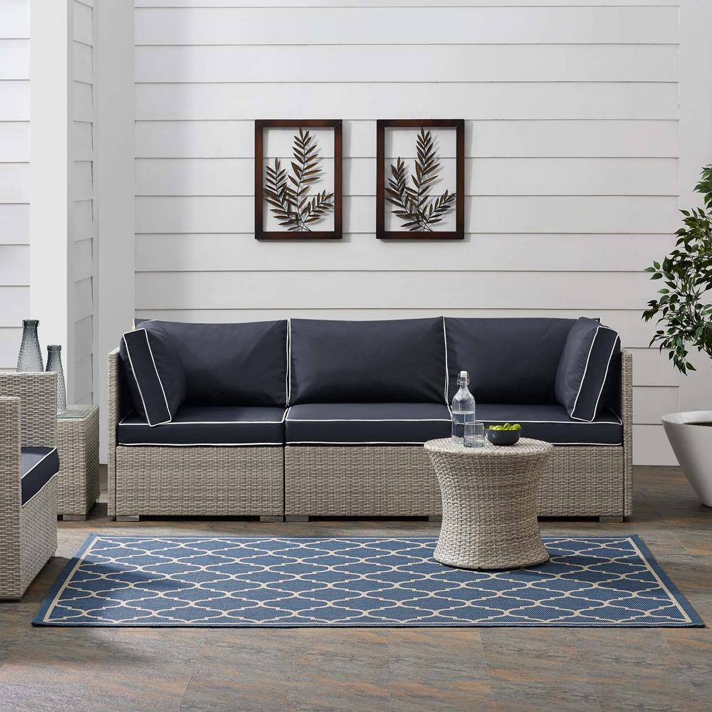 Blue and Beige Rectangular Trellis Synthetic Area Rug