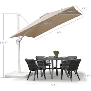 8 ft. Square Outdoor Patio Cantilever Umbrella White Aluminum Offset 360° Rotation Umbrella in Beige