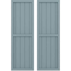 17-1/2 in. W x 65 in. H Americraft 5 Board Real Wood Two Equal Panel Framed Board and Batten Shutters Peaceful Blue