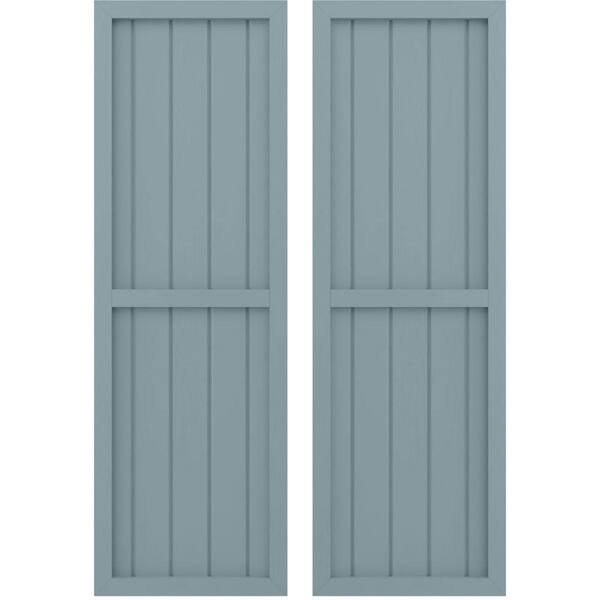 Ekena Millwork 17-1/2-in W x 83-in H Americraft 5 Board Real Wood Two Equal Panel Framed Board and Batten Shutters Peaceful Blue
