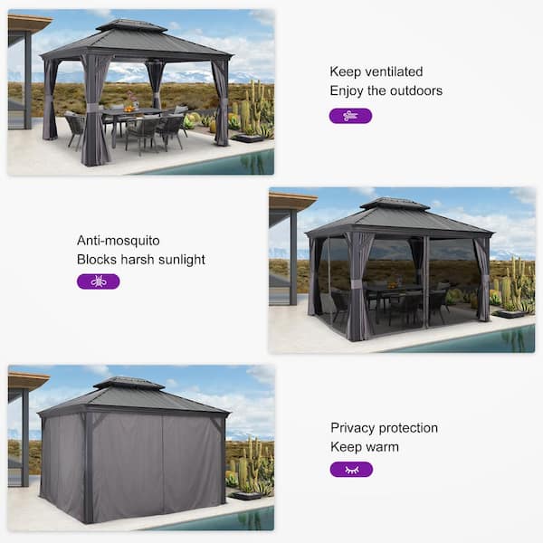 PURPLE LEAF 10 ft. x 12 ft. Luxury Patio Outdoor Gazebo for